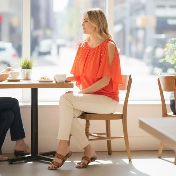 Michael Kors Open Shoulder Orange Blouse for Women Size Petite P - Picture 4 of 14